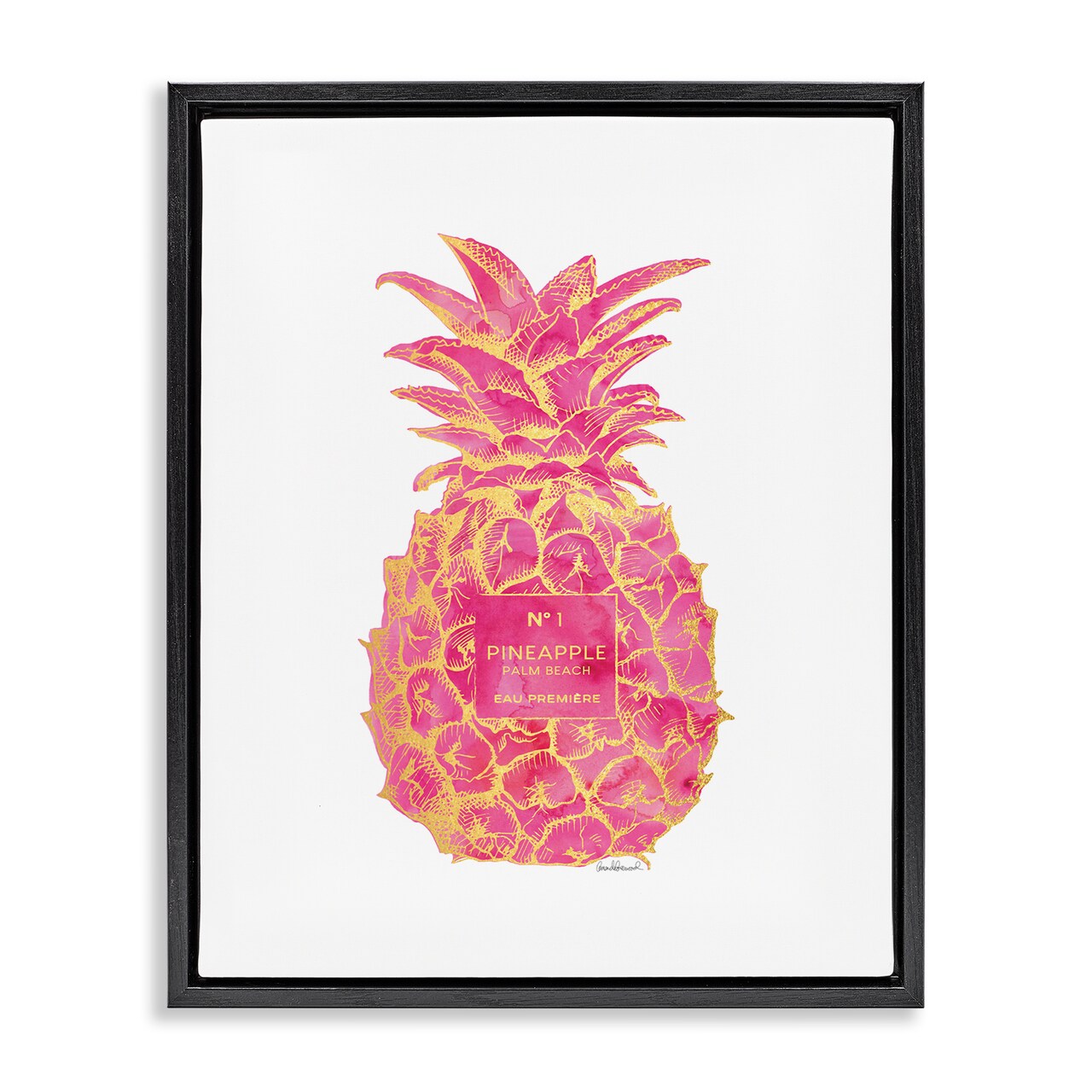 Stupell Industries Glam & Pink Pineapple Framed Floater Canvas Wall Art Design by Amanda Greenwood